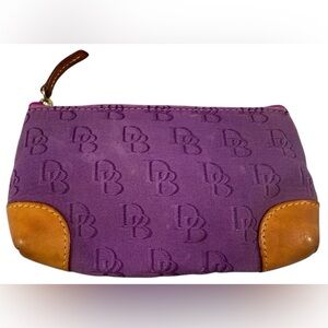 Dooney & Bourke Purple DB Logo Cosmetic Pouch Leather Trim
